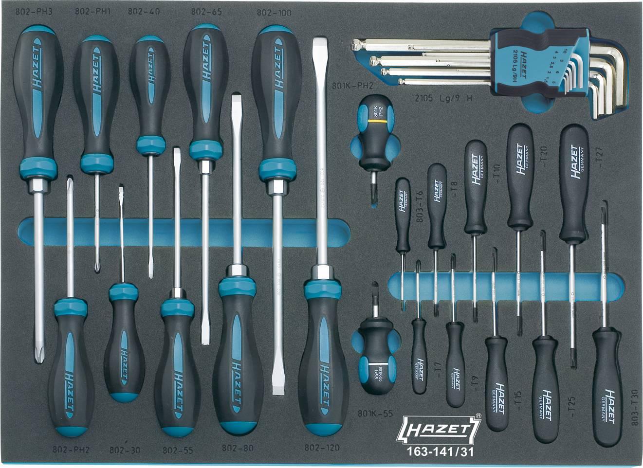 Hazet sada šroubováků, křížový PH, inbus, TORX, plochý, 31dílná, 163-141/31