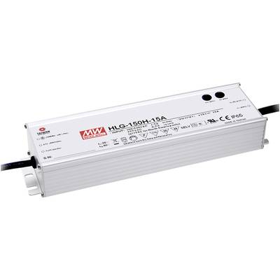 LED driver značky Mean Well, model HLG-150H-15A, s úrovní krytí IP65, určený pro použití v LED osvětlovacích systémech ve venkovním prostředí.