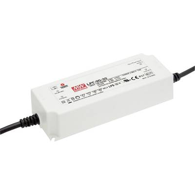 Obdélníkový LED napájecí zdroj od společnosti Mean Well, model LPF-90-30, s technickými specifikacemi a bezpečnostními štítky na krytu.