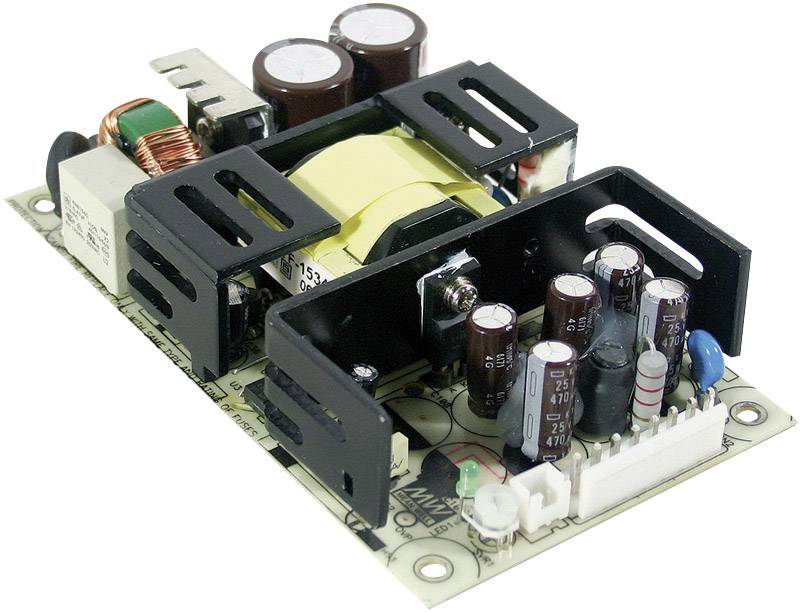 Elektronická deska plošných spojů s různými komponenty, jako jsou kondenzátory, cívky a transformátor, která je součástí napájecího zdroje.