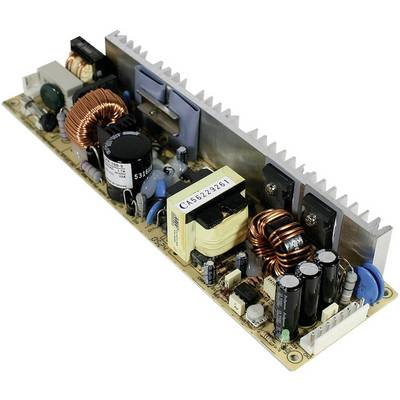 Elektronická deska plošných spojů s různými komponenty, jako jsou cívky, kondenzátory a chladiče, namontovanými na světlém podkladu.
