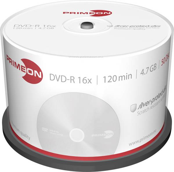 Primeon 2761204 DVD-R 4.7 GB 50 ks vřeteno stříbrný matný povrch