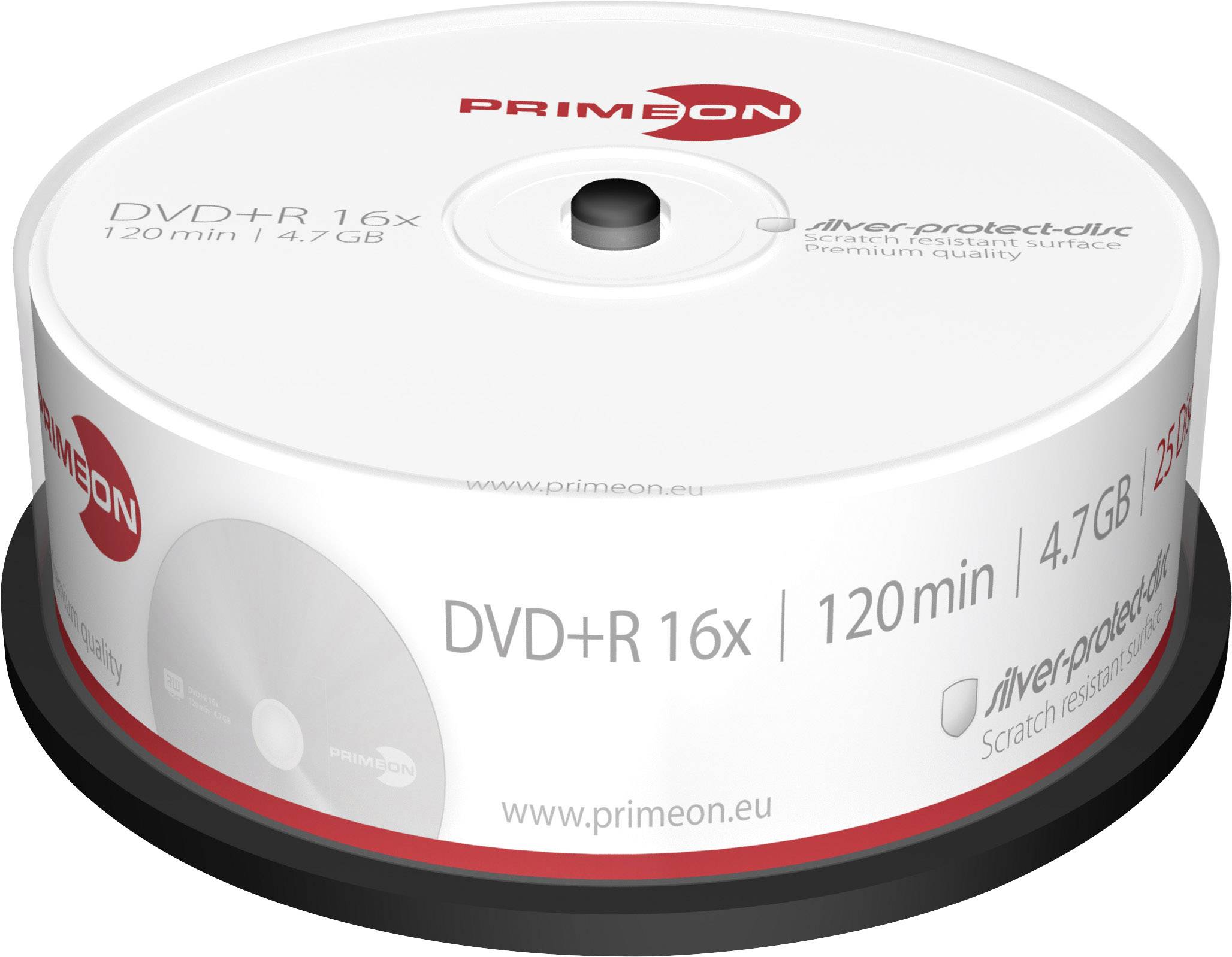 Primeon 2761223 DVD+R 4.7 GB 25 ks vřeteno stříbrný matný povrch