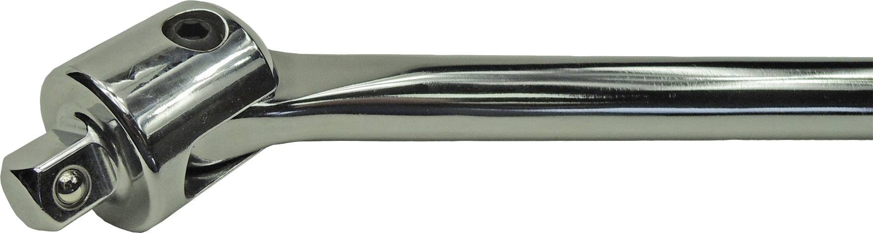 Stříbrný kloubový teleskopický klíč s ozubenou otočnou hlavou, který se používá k povolování nebo utahování šroubů.