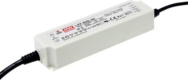 MEAN WELL LPF-60D-12 LED driver, napájecí zdroj pro LED  konstantní napětí, konstantní proud 60 W 5 A 7.2 - 12 V/DC stmívatelný, PFC spínací obvod , ochrana proti přepětí  1 ks