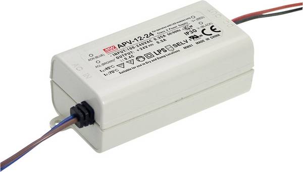 MEAN WELL APV-12-24 napájecí zdroj pro LED  konstantní napětí 12 W 0 - 0.5 A 24 V/DC bez možnosti stmívání, ochrana proti přepětí  1 ks