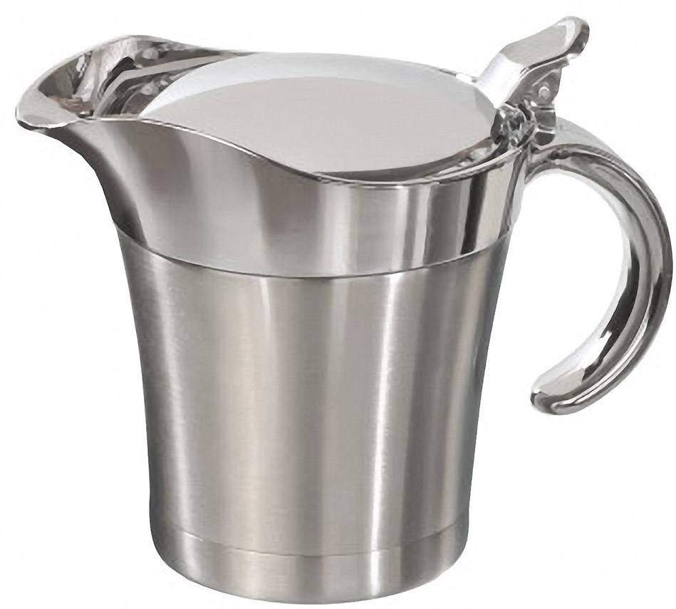 Nerezová konvice na kávu s víkem a ergonomickou rukojetí, ideální pro horké nápoje.