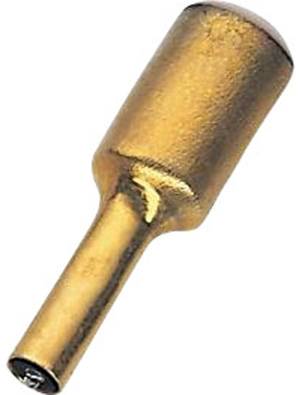 Zlatý kulatý kolíkový konektor, pohled z boku. Používá se pro připojení v elektrických nebo elektronických zařízeních.