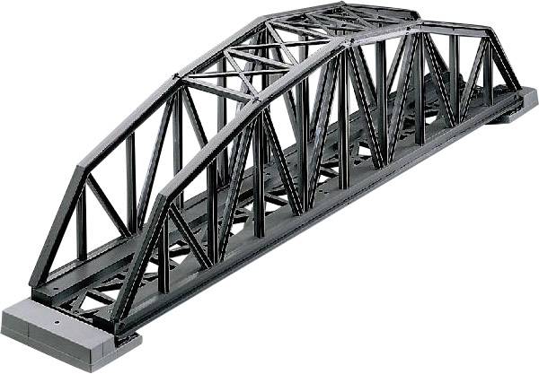 Model mostu z černých LEGO kostek s obloukovitou strukturou a mřížkovým designem, který demonstruje stabilitu.
