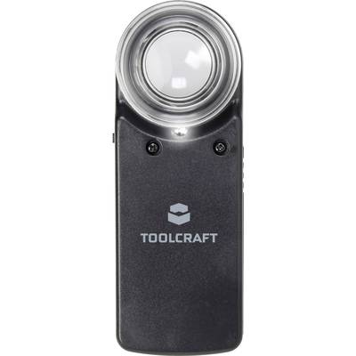 Černá lupa s LED osvětlením a nápisem 'TOOLCRAFT' na přední straně.