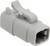 Šedý, obdélníkový plastový konektor s aretační západkou nahoře. Používá se pro elektrické spoje v automobilech.
