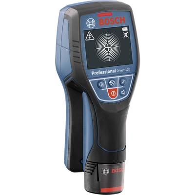 Ruční digitální přístroj Bosch pro detekci kovů a elektrických vedení s displejem a ovládacími tlačítky.