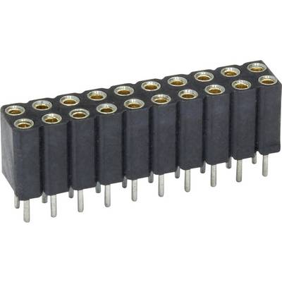 Černý konektorový konektor s 20 kovovými kolíky, vhodný pro elektronická propojení.