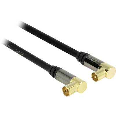 Koaxiální kabel se dvěma pravoúhlými pozlacenými konektory, vhodný pro TV nebo anténní připojení.