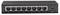Černý síťový switch s osmi ethernetovými porty a napájecím stejnosměrným konektorem na pravé straně.