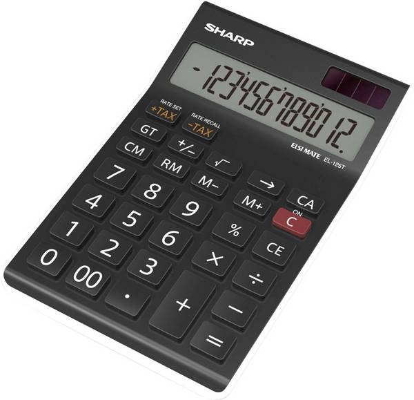 Sharp EL-125T  stolní kalkulačka, displej (počet míst) 12, solární napájení, na baterii, černá