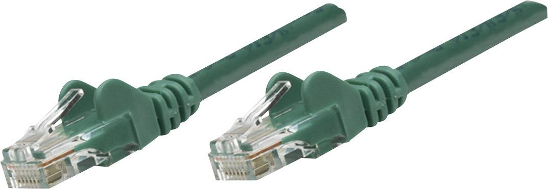 Dva síťové ethernetové kabely se zelenými konektory a průhlednými RJ45 přípojkami leží vedle sebe.
