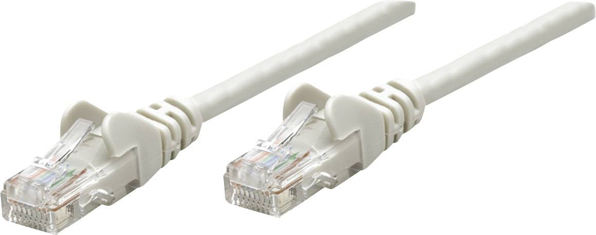 Dva bílé ethernetové kabely s konektory RJ45 na obou koncích, používané pro síťová připojení.