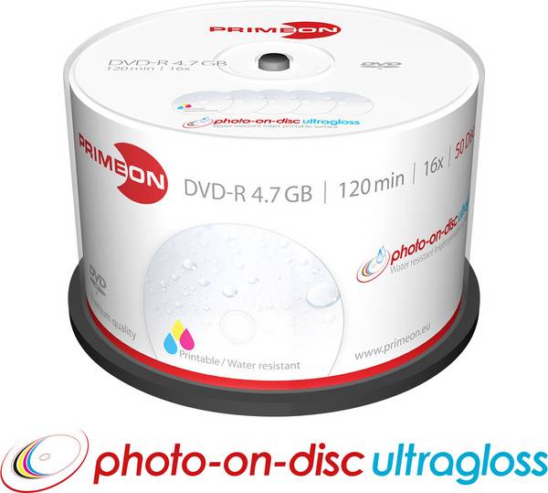 Primeon 2761207 DVD-R 4.7 GB 50 ks vřeteno s potiskem, povrch s vysokým leskem, vodotěsný, odolné vůči otěru