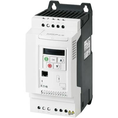Bílý frekvenční měnič s několika tlačítky a přípojkami, vhodný pro řízení elektromotorů v průmyslových aplikacích.