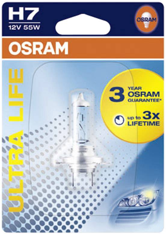 Autožárovka Osram H7 12V 55W v balení. Slibuje až trojnásobnou životnost a tříletou záruku.