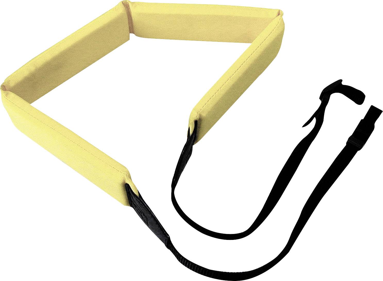 Žluté plovoucí pouzdro na ruku s černým páskem a sponou, určené k zabezpečení fotoaparátu nebo jiných zařízení ve vodním prostředí.