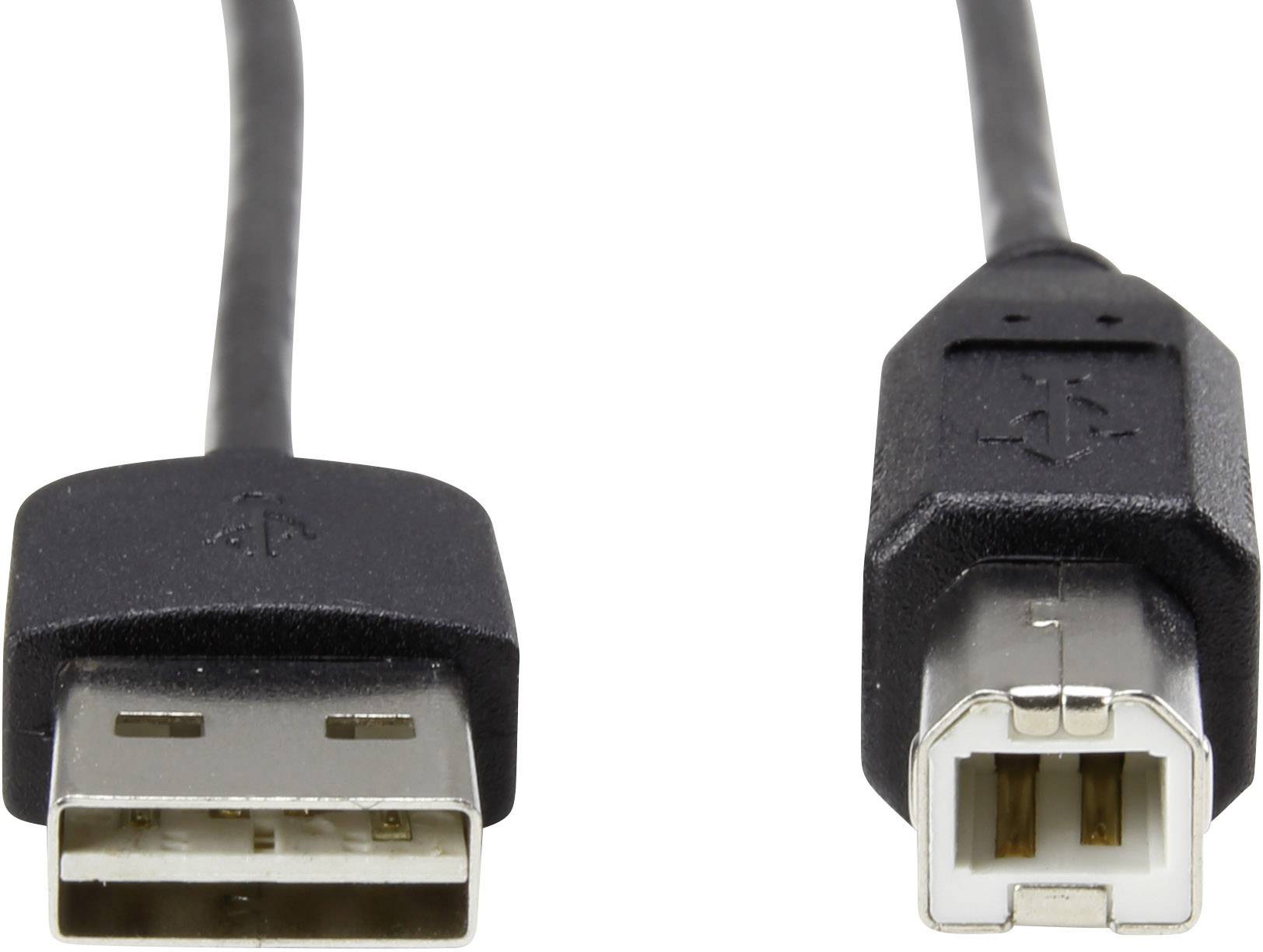USB kabel s USB-A konektorem na levé straně a USB-B konektorem na straně pravé.