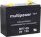 Černý olověný akumulátor s nápisem 'multipower - mp, MP7-6S, 6V, 7Ah', bezúdržbový, dobíjecí.