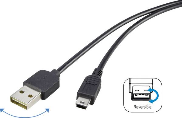 Renkforce USB kabel USB 2.0 USB-A zástrčka, USB Mini-B zástrčka 1.80 m černá oboustranně zapojitelná zástrčka, pozlacené kontakty RF-4096107
