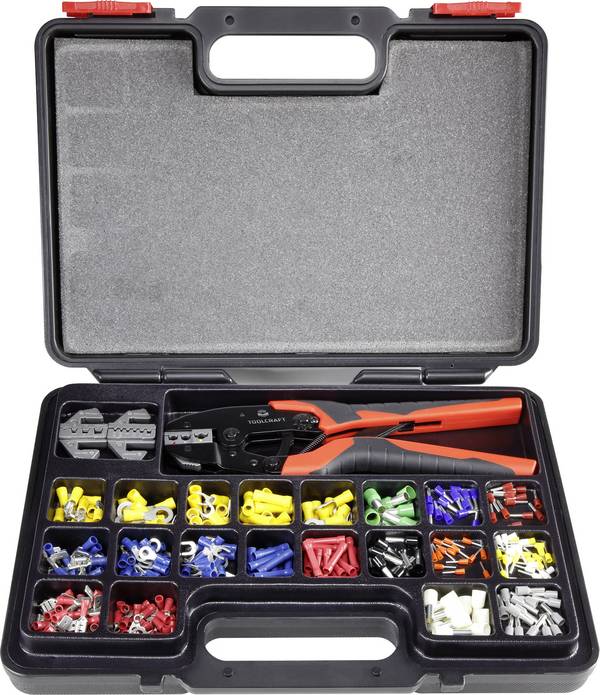 TOOLCRAFT PZ-507 1365635 sada krimpovacích kleští kabelové koncovky , plochý konektor, ploché zásuvky , styková spojka, dutiny na kabely, 0.5 do 16 mm², 439dílná