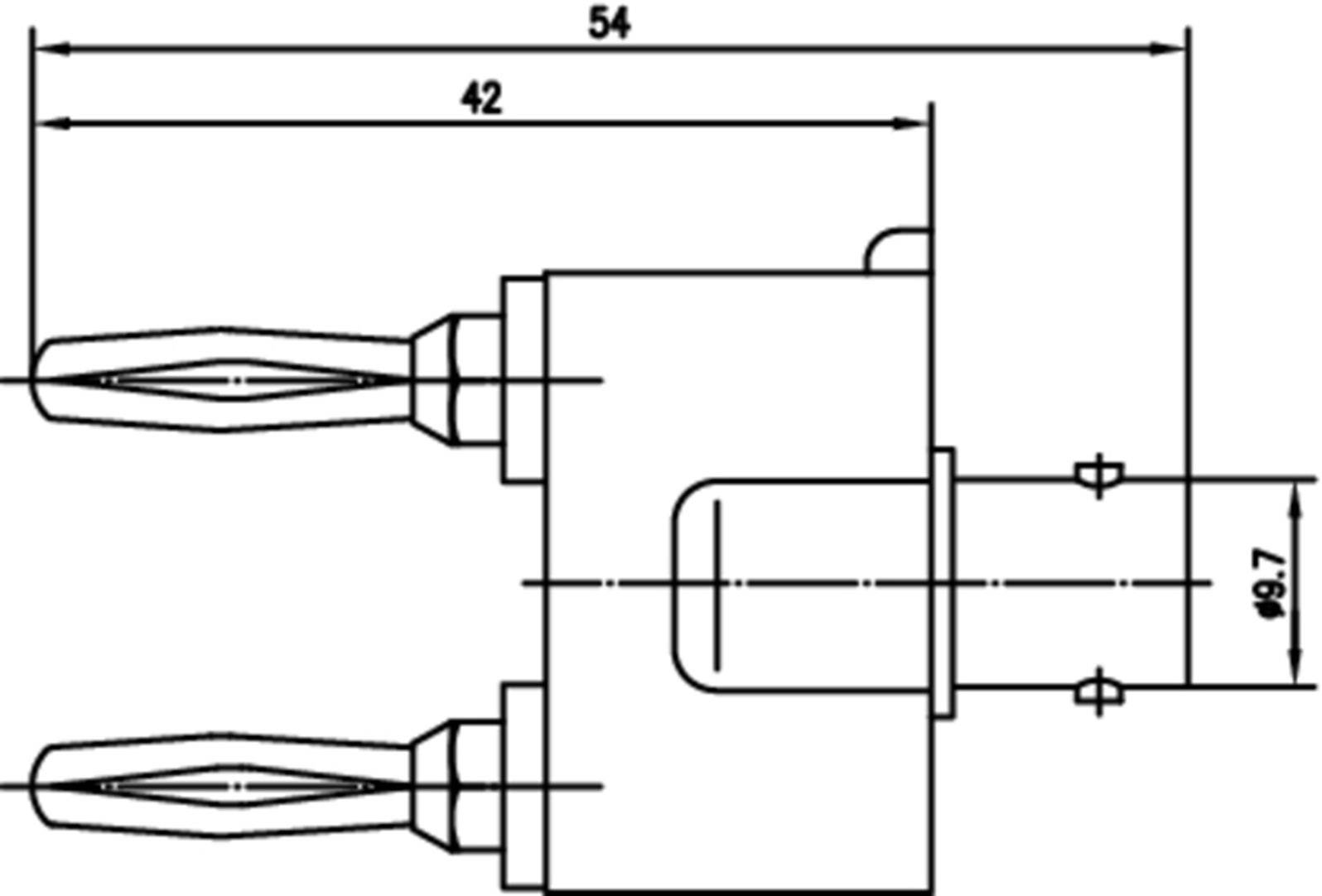 Technický výkres součástky s rozměry: šířka 42 mm a celková délka 54 mm. Součástka má dva páky.