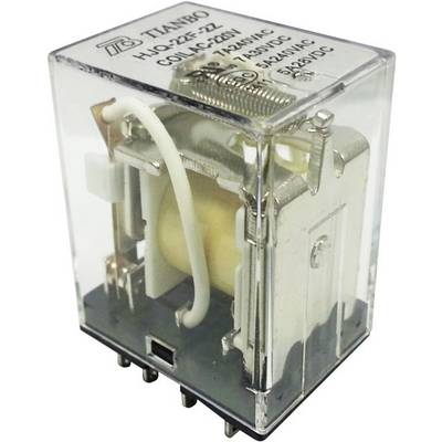 Elektromagnetické relé s průhledným plastovým krytem, které řídí elektrické spínací procesy.