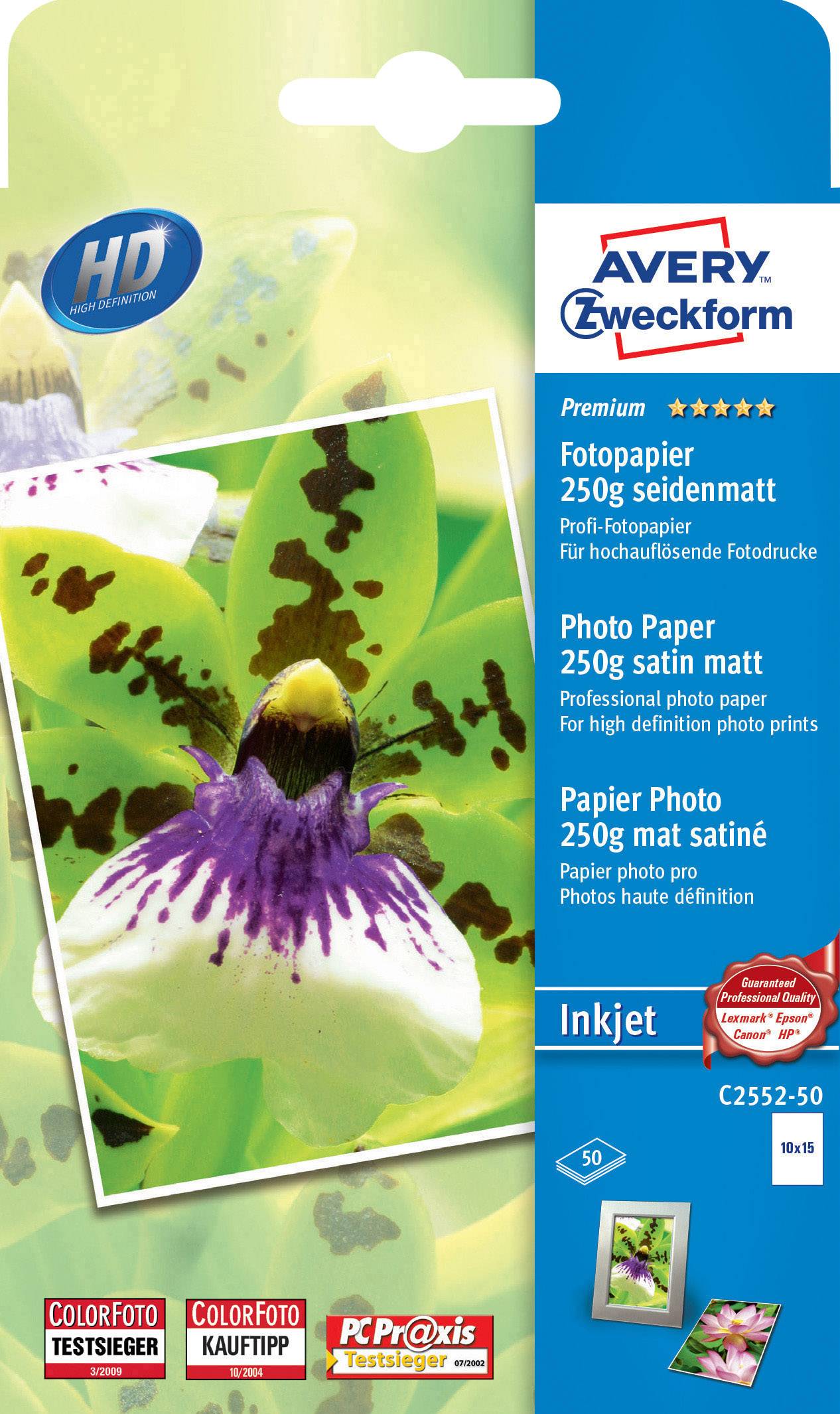Avery-Zweckform Premium Photo Paper Inkjet C2552-50 fotografický papír 10 x 15 cm 250 g/m² 50 listů hedvábně matný