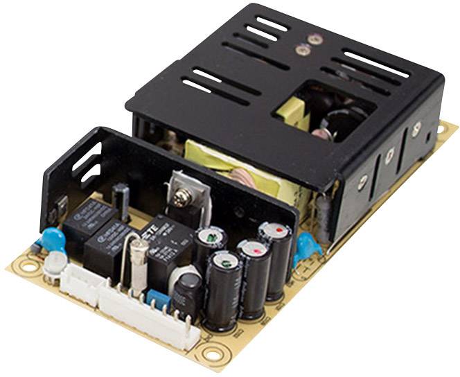 Elektronický modul součástek s kondenzátory, cívkami a relé na desce plošných spojů. Kryt částečně opatřen větracími štěrbinami.