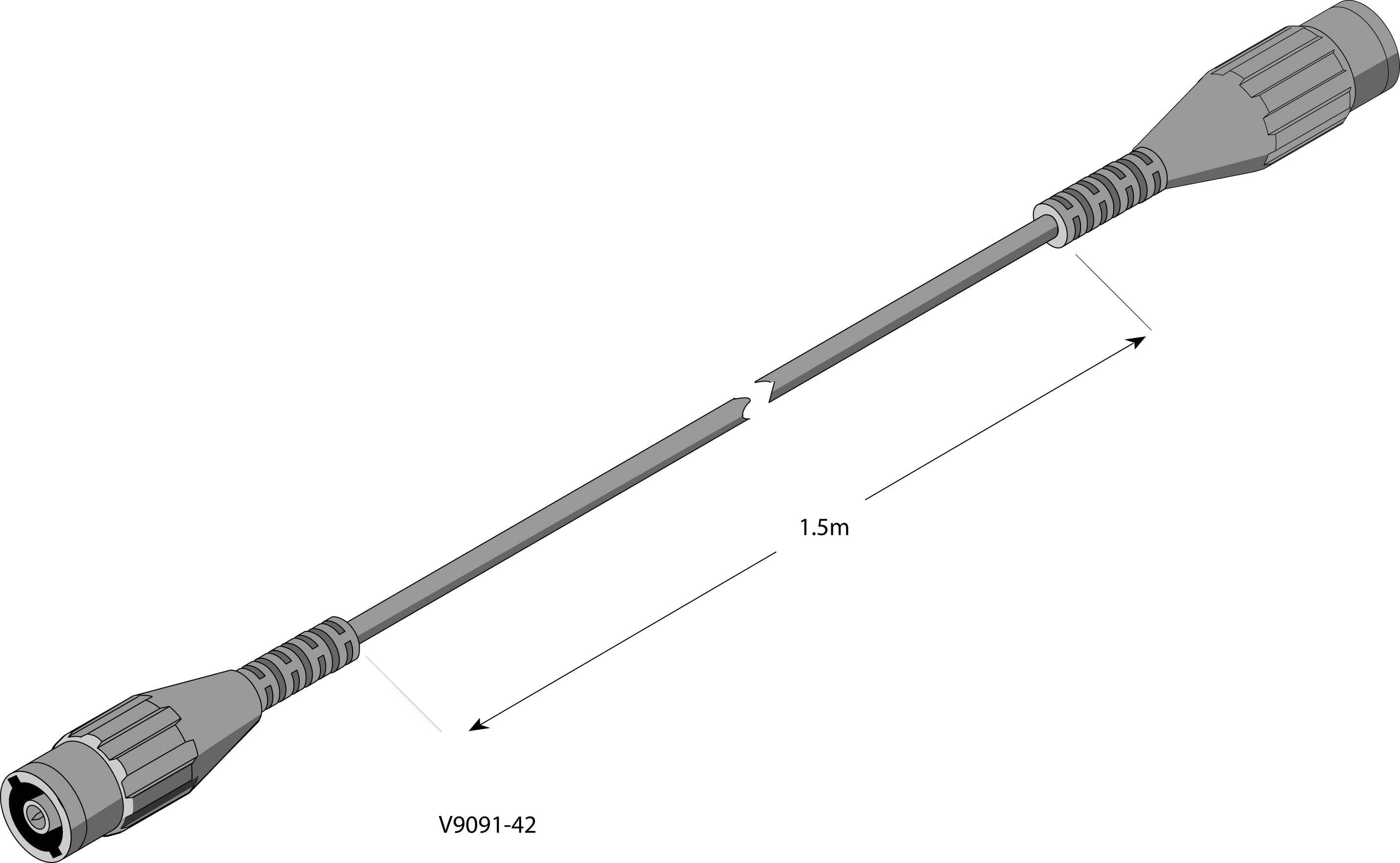 Diagram kabelu se dvěma konektory na koncích s délkou 1,5 metru. Označení modelu: V9091-42.