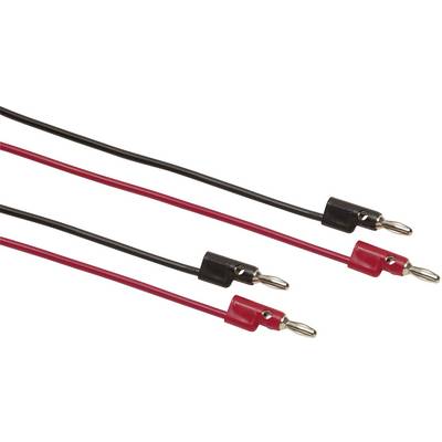Dva červené a jeden černý kabel s banánkovými konektory na obou koncích, které se používají v elektronických obvodech.
