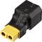 Černý adaptér se žlutým konektorem pro elektronická zařízení, pravděpodobně určený k propojení různých typů zástrček.