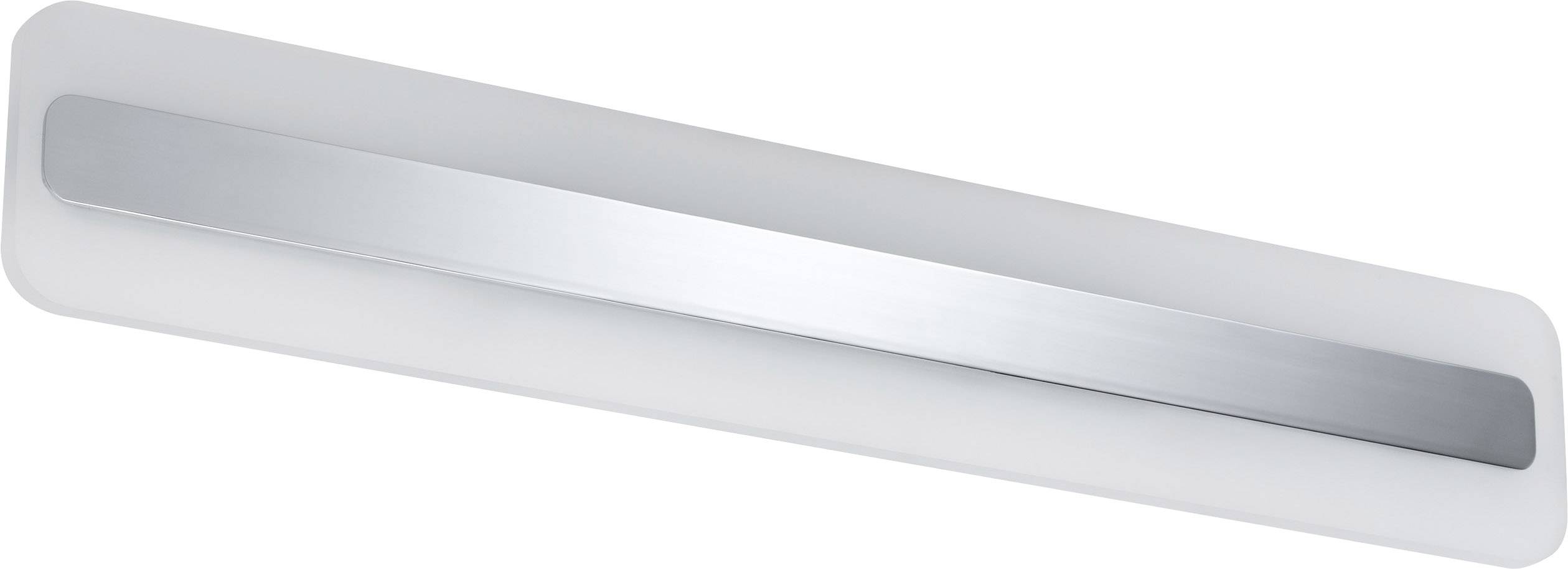 Moderní nástěnné LED svítidlo obdélníkového tvaru v bílé a stříbrné barvě, které poskytuje rozptýlené osvětlení do obytných nebo kancelářských prostor.