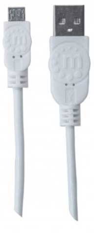 Bílý USB kabel se standardním USB konektorem na jedné straně a micro USB konektorem na straně druhé.