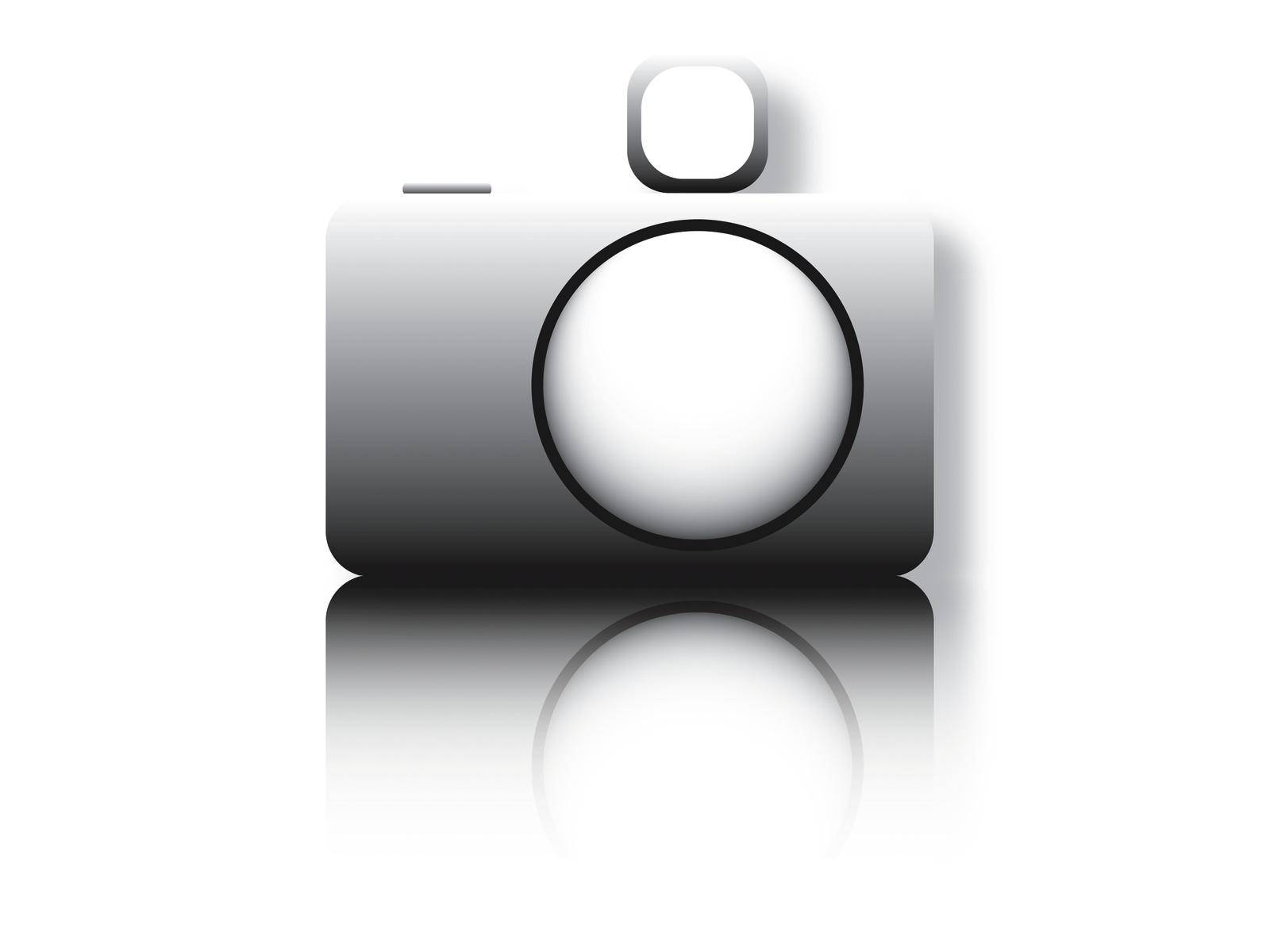 Abstraktní grafika fotoaparátu v černobílém provedení s reflexí pod ním.