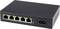 Černý síťový switch s pěti ethernetovými porty a napájecím připojením.