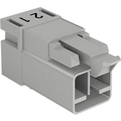 Šedý, obdélníkový plastový konektor se dvěma označenými kontakty '1' a '2', vhodný pro elektrické připojení v zařízeních.