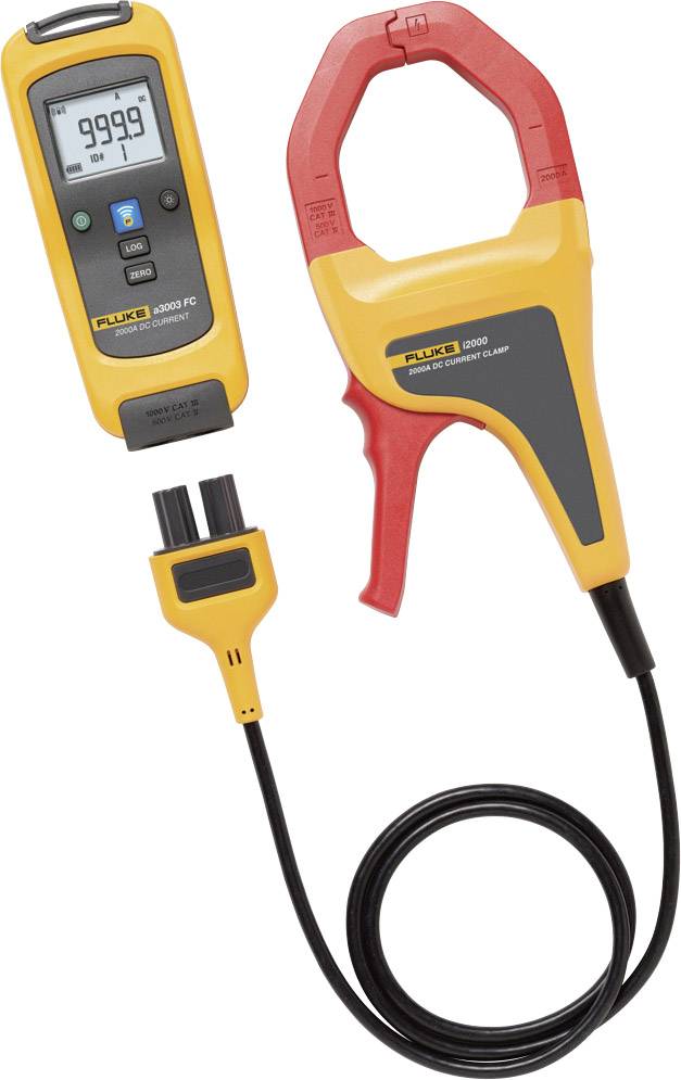 Měřicí přístroj elektrického proudu s digitálním displejem pro měření. Jedna svorka se připojuje přes kabel k hlavnímu přístroji.