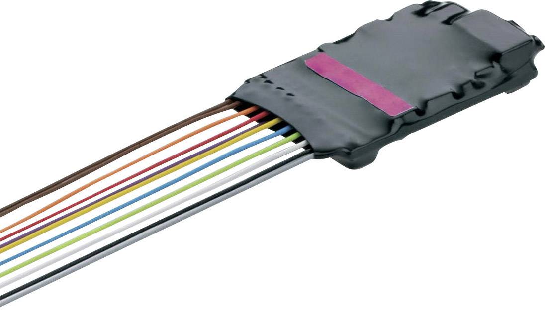 Plochý kabelový svazek s osmi barevnými vodiči a černým konektorem. Používá se pro napájení v elektronických zařízeních.