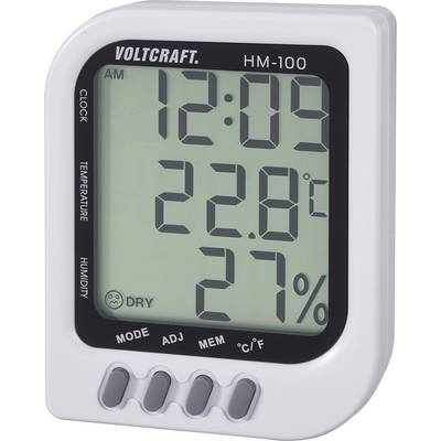 Digitální teploměr-vlhkoměr se zeleným displejem zobrazuje čas 12:09, teplotu 22,8°C a relativní vlhkost 27 %.