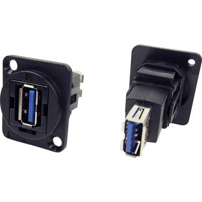 Dva pravoúhle zahnuté USB 3.0 konektory, každý v černém rámu, ukazují modrou vnitřní stranu portů. Vhodné pro datová připojení.