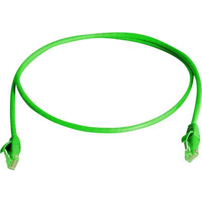 Zelený ethernetový kabel umístěný do kruhu se dvěma konektory RJ45 na koncích.