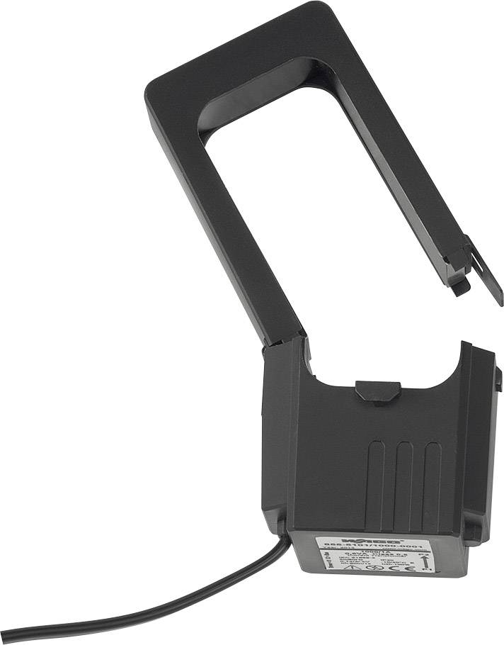 Černý hallův snímač ve tvaru U s připojeným kabelem. Používá se k měření magnetických polí nebo ke snímání elektrického proudu.