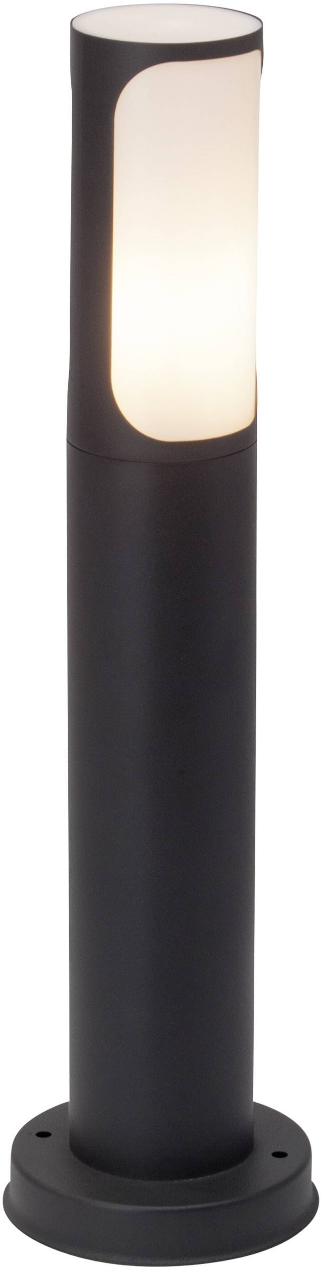 Štíhlé černé venkovní osvětlení s válcovitým designem a horní částí vyzařující světlo. Ideální pro moderní prostředí.