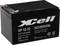 Černý olověný akumulátor značky XCell, model XP 12-12, 12V, 12Ah/20HR. Vyvinutý pro pohotovostní použití.